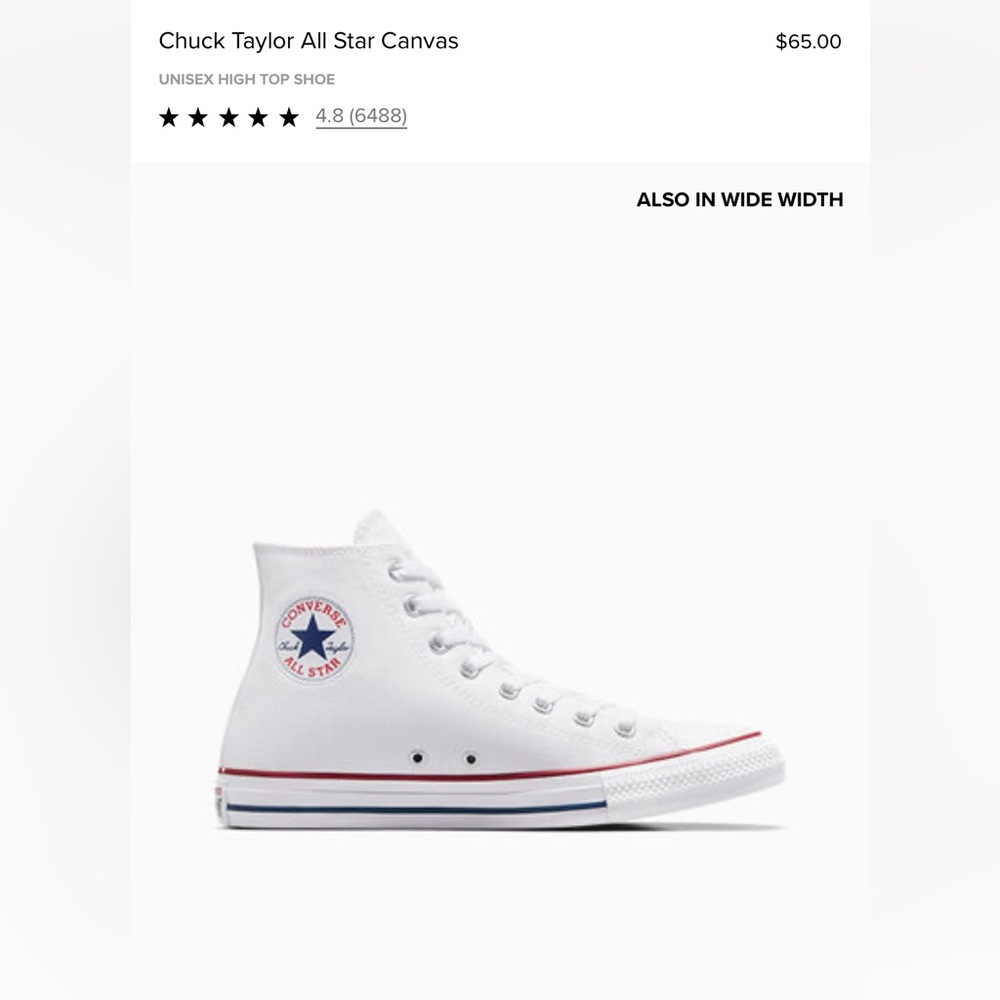 CONVERSE chuck taylor all star high top shoe size 9 in white
